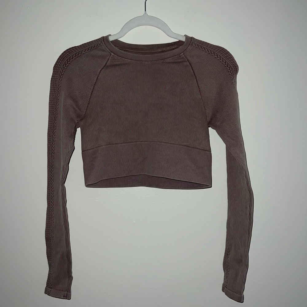 Aerie Brown Cropped Fitted Sweatshirt